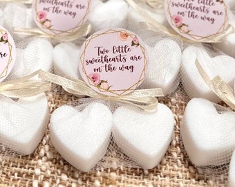 Mini Heart Soap Favors - Twin Baby Shower Decorations, Bridal Shower, Gender Reveal Party Gifts for Guests in Bulk, Girl Boy Gender Neutral