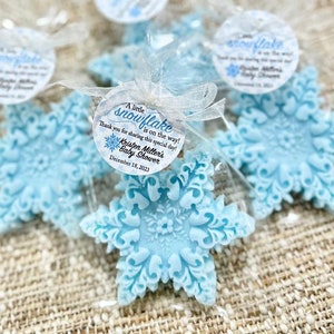 Blue Snowflake Soap Favors - Baby Shower Boy, Ice Winter Onederland Birthday, Christmas Party Decor, Gift for Guests in Bulk Cold Snow Theme