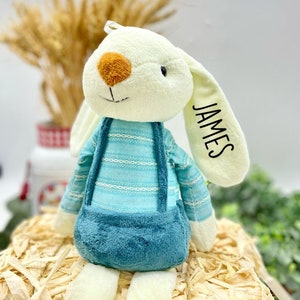 Baby Boy Gift Personalized - Kids Toddler Newborn Boy Custom Gift, Plush Bunny Soft Toy, Nursery Decor, Baby Shower Decor, Welcome Home Baby