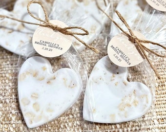 Oatmeal Heart Soap Favors - Baby Shower Decorations, Bridal Shower Gift for Guests in Bulk, Wedding Decor Neutral White Birthday Favors