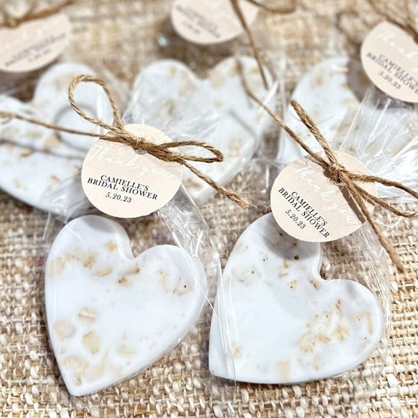 Oatmeal Heart Soap Favors - Baby Shower Decorations, Bridal Shower Gift for Guests in Bulk, Wedding Decor Neutral White Birthday Favors