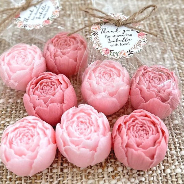 Handmade Peony Soap Favors - Baby Shower Bridal Floral, Rose Blush Wedding Party Gifts Bulk