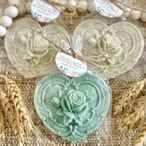 Sage Green Heart Soap Favors -- Floral Bridal Baby Shower Rose Wedding Eucalyptus Party Gift Decoration Greenery Boho Rustic Bachelorette