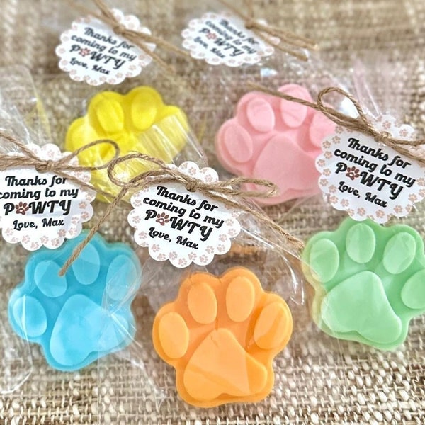 Paw Print Soap Favors - Dog Party Decorations, Cat Themed Baby Shower Birthday, Pet Pawty Gift For Guests in Bulk, Puppy Owner Wedding