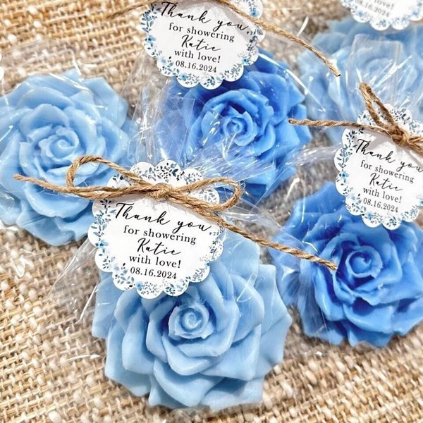 Dusty Blue Rose Soap Favors - Baby in Bloom Shower Gift for Guests in Bulk Something Blue Bridal Wedding Birthday Quinceanera Sweet 16 Decor