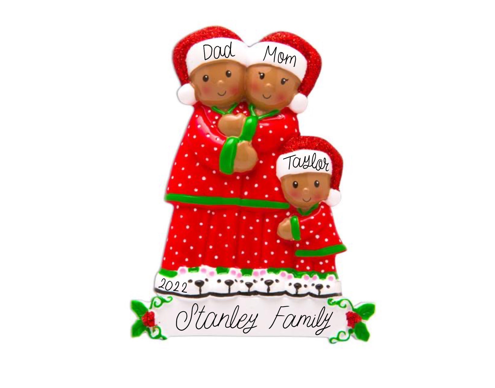 African American Ornament - Couple, Family of 3, 4, 5 People Christmas ...