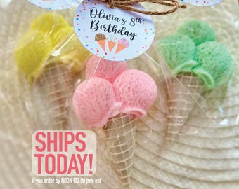Ice Cream Shaped Soaps - Birthday Party Favors, Bridal Shower Decorations, She's Been Scooped Up Gift for Guests Pastel Pool Theme Kid Decor
