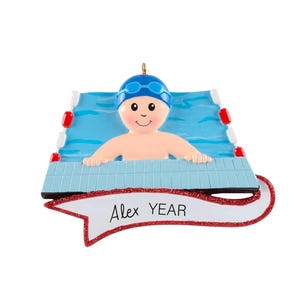 2025 Swimming Ornament - Boy Girl Swimmer Kids Personalized Christmas Gift Stocking Stuffer Pool Lessons Grandchildren Tree Decorations