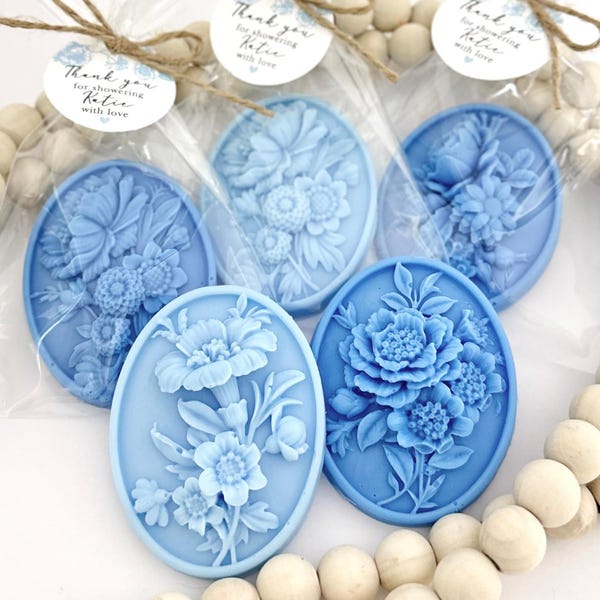 Dusty Blue Floral Soap Favors - Scented Bridal Shower, Baby Party, Something Wedding Rose Hydrangea