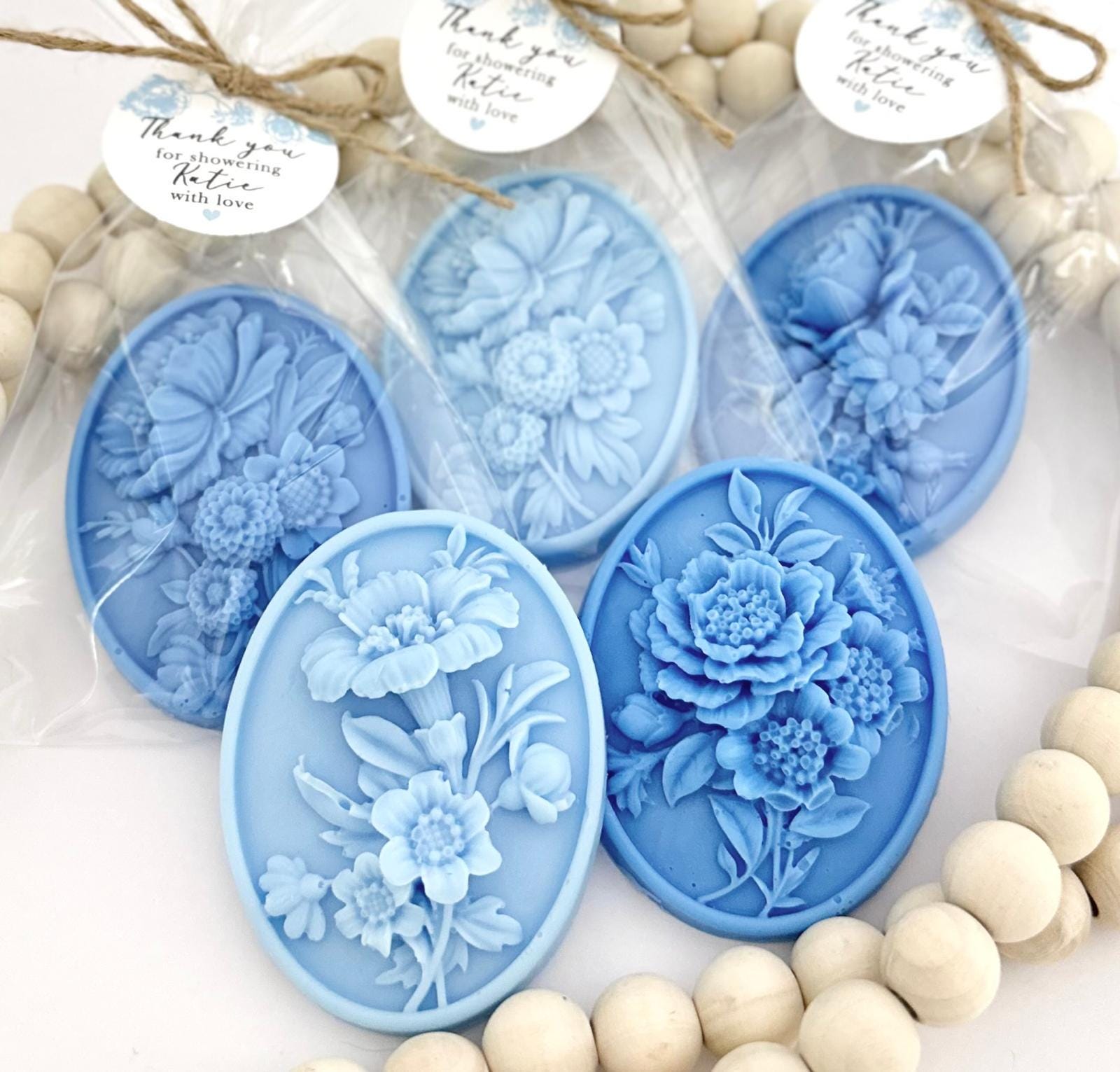 Dusty Blue Soap Favors - Scented Floral Bridal Shower, Baby Party Decor Something Blue Before I Do Wedding Rose Hydrangea Theme Gift in Bulk