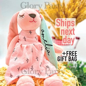 Personalized Stuffed Bunny - Baby Girl Gift, Newborn New Baby Animal Doll Rabbit, First Birthday Gift for Kids Toddler, Girl Boy Easter Toy