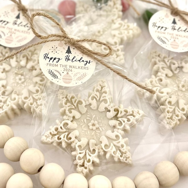 Honey Oatmeal Snowflake Soaps Bulk - Christmas Thank You Gift Holiday Party Guest Soap Coworker Basket Stocking Stuffers - With REAL Oatmeal