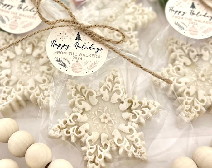 Honey Oatmeal Snowflake Soaps Bulk - Christmas Thank You Gift Holiday Party Guest Soap Coworker Basket Stocking Stuffers - With REAL Oatmeal