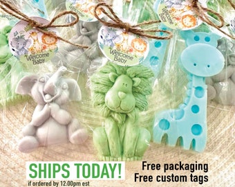 Safari Animal Soaps - Baby Shower Favors, Boy Safari Decorations, Wild One Animals Birthday Gift Girl, Giraffe Lion Elephant Party Favors