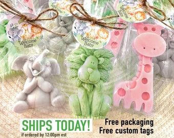 Safari Animal Soaps - Baby Shower Favors, Boy Safari Decorations, Wild One Animals Birthday Gift Girl, Giraffe Lion Elephant Party Favors
