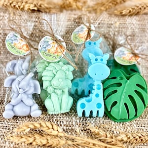 Big Safari Soap Favors - Animal Baby Shower Boy Jungle Decorations, Wild One First Birthday Gift for Guest Bulk, Giraffe Lion Elephant Party