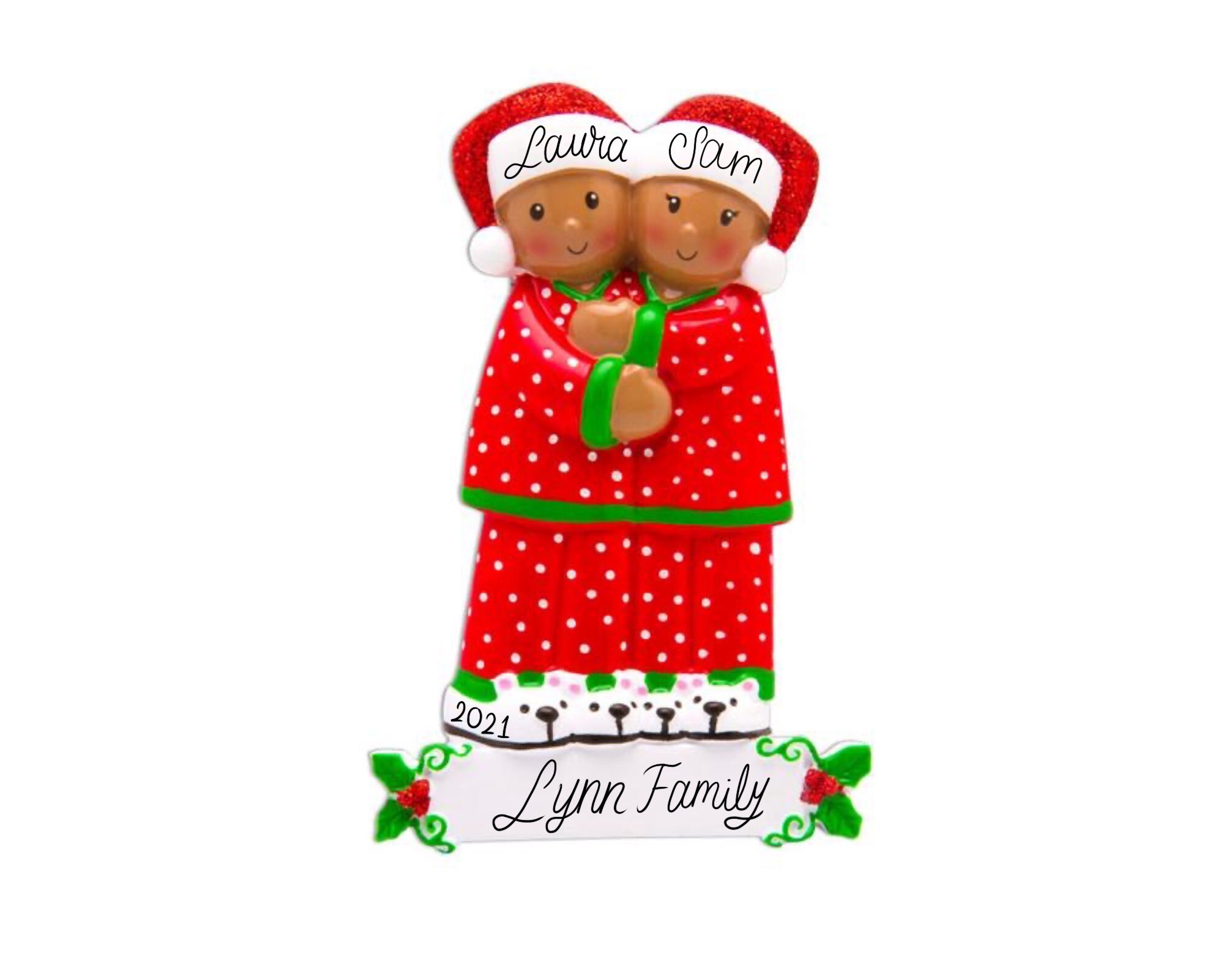 African American Ornament - Couple, Family of 3, 4, 5 People Christmas ...