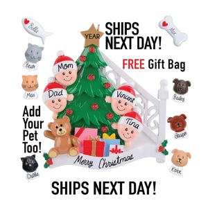 2025 Personalized Family Christmas Ornaments - Gift Custom Family with Pet Dog Cat Grandkids Stairs Family 2 3 4 5 6 7 8 9 10 11 12 People