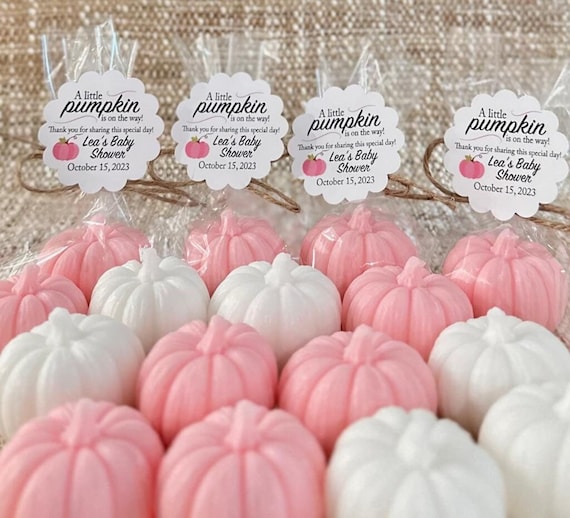 Mini Pink Pumpkin Soaps - Baby Shower Favors, Little Pumpkin Fall Decorations, Halloween Bridal Shower Wedding Party Gift for Guests in Bulk