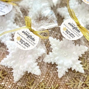 Snowflake Soap Favors - Winter Baby Shower Girl Boy Decorations, Gender Reveal Kids Birthday, Thank you Gift for Guests in Bulk Party Decor
