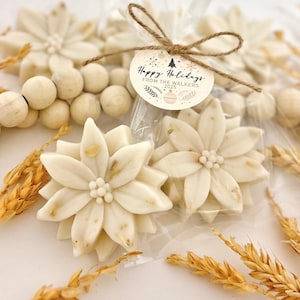 Honey Oatmeal Christmas Flower Soaps Bulk - Handmade Gifts, Coworkers Neighbors Teachers, Unique Stocking Stuffers