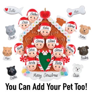 Family Christmas Ornament - 2023 Personalized Gift with Pets Dog Cat Fish, Grandkids Large Big Family of 2 3 4 5 6 7 8 9 10 11 12 People