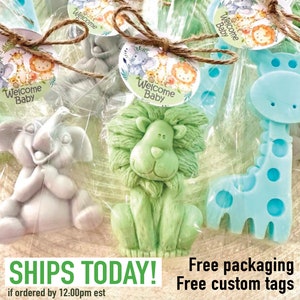 Safari Animal Soaps - Jungle Baby Shower Favors, Wild One Birthday Gifts, Giraffe Lion Elephant Party Decorations - Bulk Guest Favors