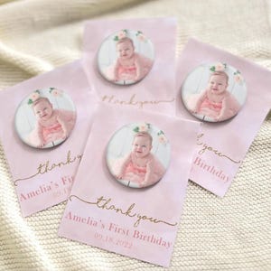 First Birthday MAGNET Favors Gifts for Guests in Bulk - Girl 1st Year Old Birthday Party Decorations Kids Custom Elegant Minimal Return Gift