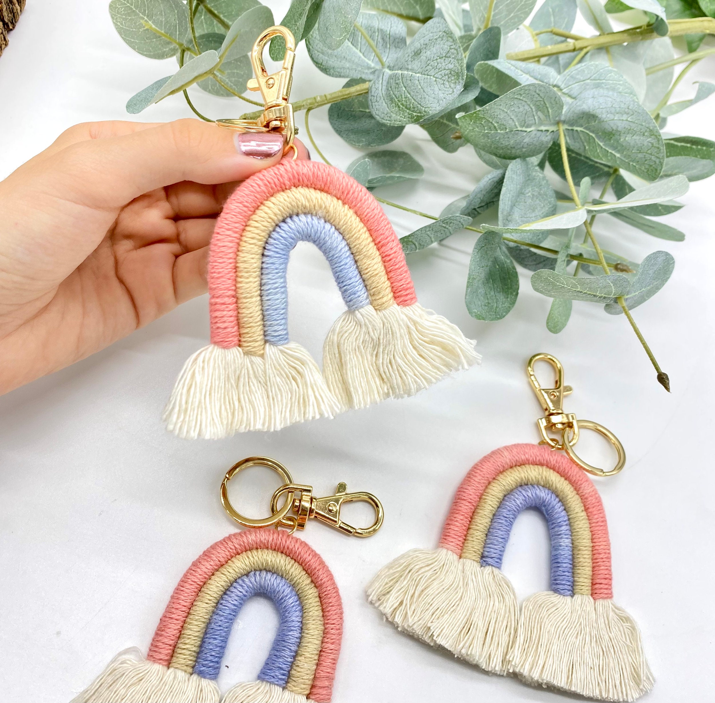 Rainbow Macrame Keychain Boho Wedding Decor Boho Bridal Etsy