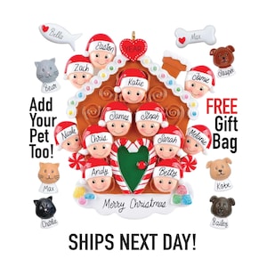 Personalized Gingerbread Family Ornament 2025 - Christmas Decor, Large Big Family, Can Include Pets