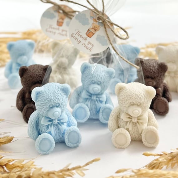 Mini Teddy Bear Soaps - Baby Shower Favors Boy, Boho Party Theme Decorations, Kids Birthday Blue We Can Bearly Wait Thank You Guest Gifts
