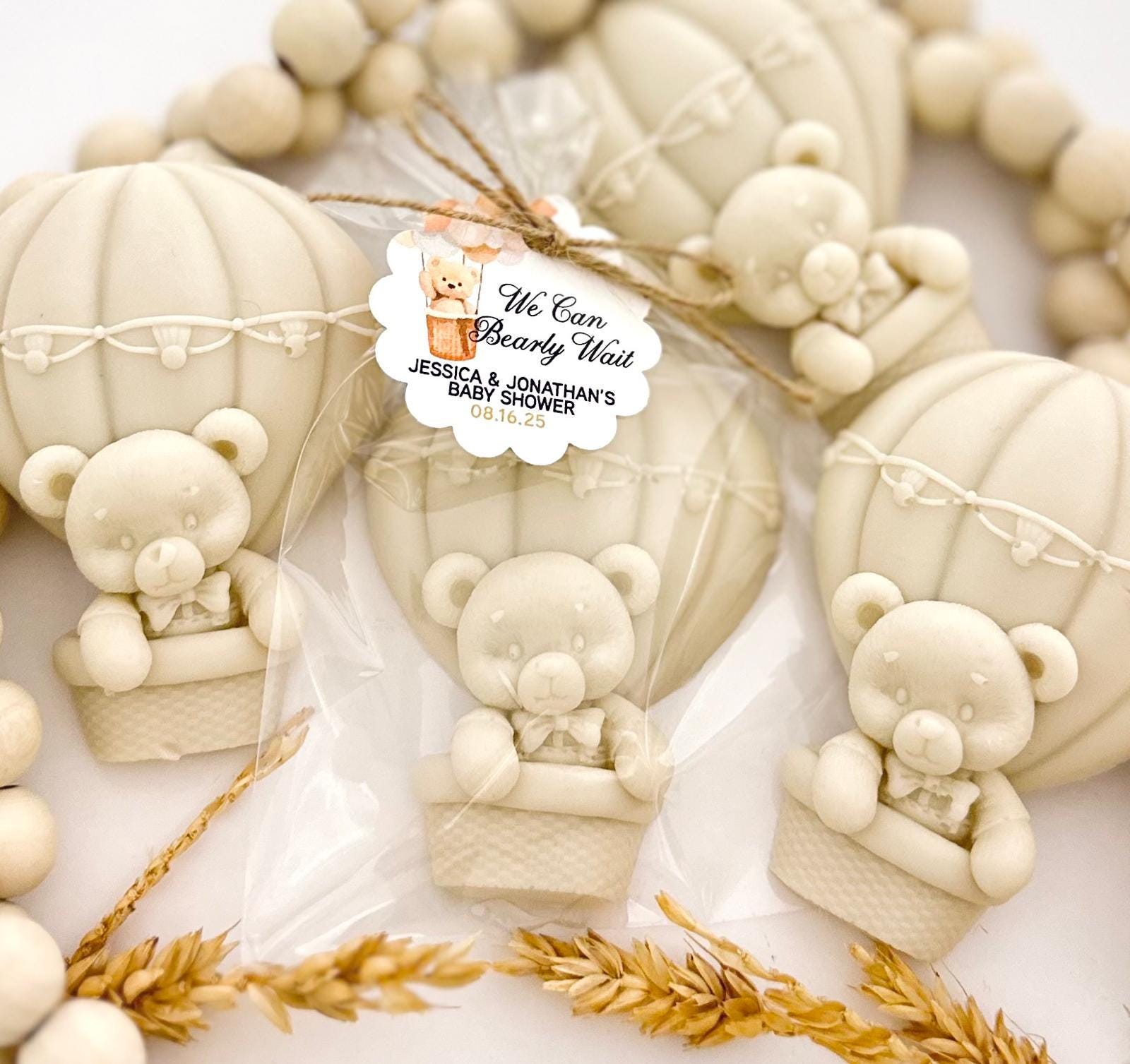 Teddy Bear in Hot Air Balloon Soaps - Neutral Baby Shower Soap Favors, Thank You Bulk Guest Gifts, We Can Bearly Wait Much Boho Sky Decor