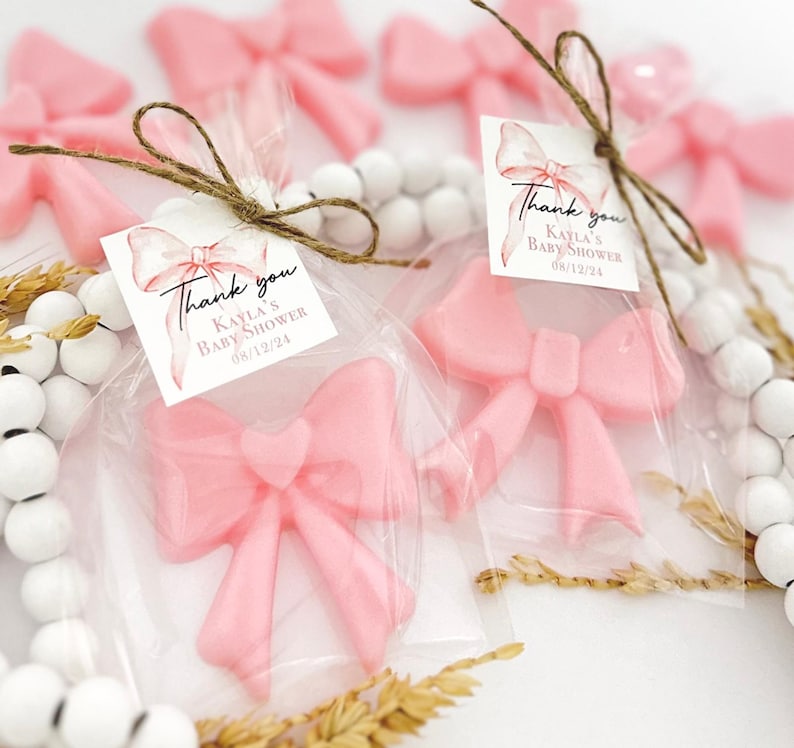 Bow Soap Favors - Pink Baby Shower Girl Party Decor, Bridal Birthday Bulk Guest Gifts bild 1