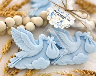 Stork Baby Shower Soap Favors - Boy Girl Party Decorations, Welcome Baby Personalized Guest Gifts