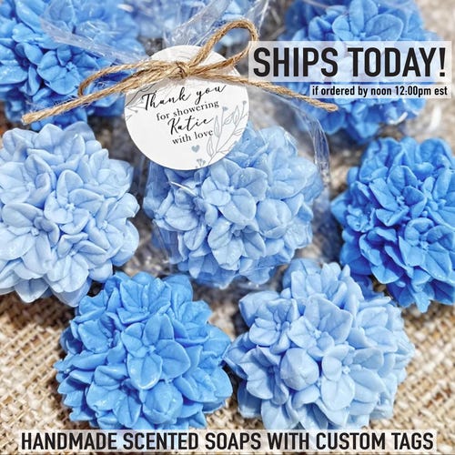 Hydrangea Soap Favors - Bridal Shower Gift for Guests in Bulk, Dusty Something Blue Before I Do Bride Crew Wedding Flower, Baby Party Decor