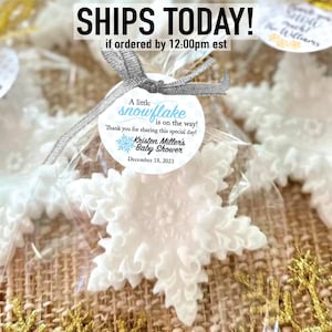 Snowflake Soap Favors - Winter Baby Shower Girl Boy Decorations, Gender Reveal Kids Birthday, Thank you Gift for Guests in Bulk Party Decor