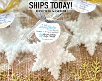 Snowflake Soap Favors - Winter Baby Shower Girl Boy Decorations, Gender Reveal Kids Birthday, Thank you Gift for Guests in Bulk Party Decor