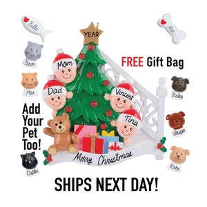2025 Personalized Family Christmas Ornaments - Gift Custom Family with Pet Dog Cat Grandkids Stairs Family 2 3 4 5 6 7 8 9 10 11 12 People