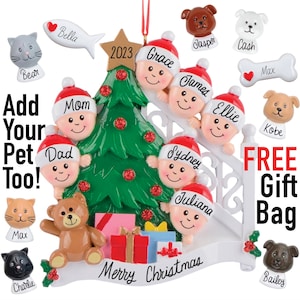 2023 Personalized Family Christmas Ornaments - Gift Custom Family with Pet Dog Cat Grandkids Stairs Family 2 3 4 5 6 7 8 9 10 11 12 People