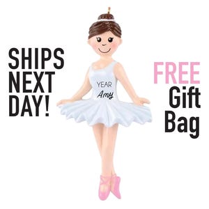 Ballerina Ornament - Ballet Ornament Personalized For Baby Girl Kids Gift 2025, Dancer Recital Ornament, Ballet Brunette Ornament Xmas Gift