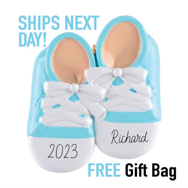 2023 Baby Shoe Ornament - Personalized Ornament, Baby First Christmas Ornament, Baby Shower Favor Blue Boy Ornament Personalized Shoe Baby