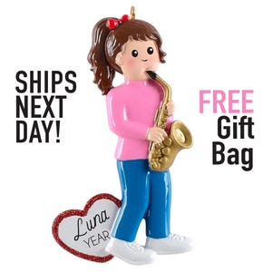 Saxophone Player Ornament - 2025 Brass Wind instrument Lover Learning Girl Boy Kids Personalized Grandkids Christmas Gift Stocking Stuffer