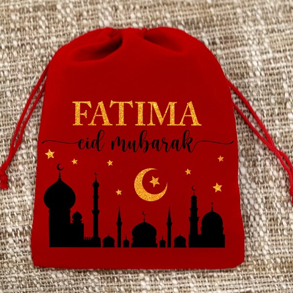 Eid Gift Bags - Personalized Ramadan Favor Bags, Custom Gift for Kids Islamic Decoration for Home, Ramadan Mubarak Goodie Bag Sack Empty