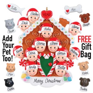 Personalized Gingerbread Family Ornament 2025 - Christmas Decor, Large Big Family, Can Include Pets