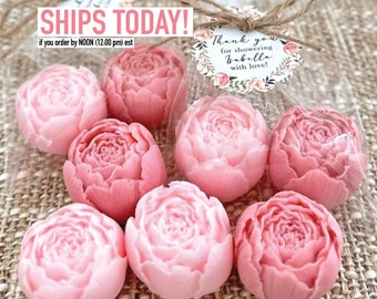 Mini Peony Soap Favors - Baby Shower Girl in Bloom, Bridal Wedding Decor, Wild Flower Dusty Rose, Blush Gold Party Gift for Guests in Bulk