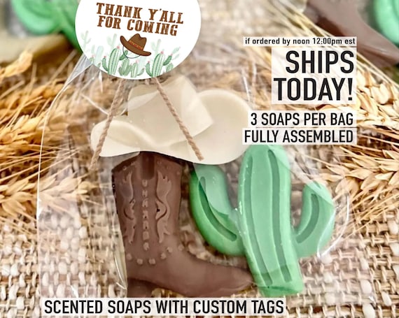 Western Soap Favors - Cowboy Baby Shower Party, My First Rodeo Boy Girl Birthday Decor Bridal Wedding Country Themed Gifts - 3 Soaps Per Bag