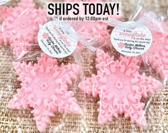 Pink Snowflake Soap Favors --- Baby Shower Girl, Winter Onederland Birthday, Christmas Party Decor, Gift for Guests in Bulk, Cold Snow Theme