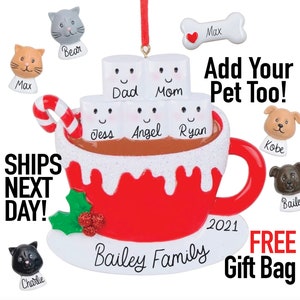 2023 Marshmallow Family Christmas Ornament --- Personalized Couple Family Dog Pet Cat Holiday Gift Hot Chocolate Mug Cocoa Custom Stocking