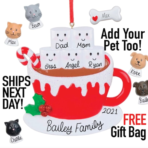 2023 Marshmallow Family Christmas Ornament --- Personalized Couple Family Dog Pet Cat Holiday Gift Hot Chocolate Mug Cocoa Custom Stocking