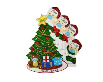 2022 Family Ornament- Personalized Family Christmas Ornament, 2022 Christmas Tree Decoration Gift, Peeking Family Ornament With Masks